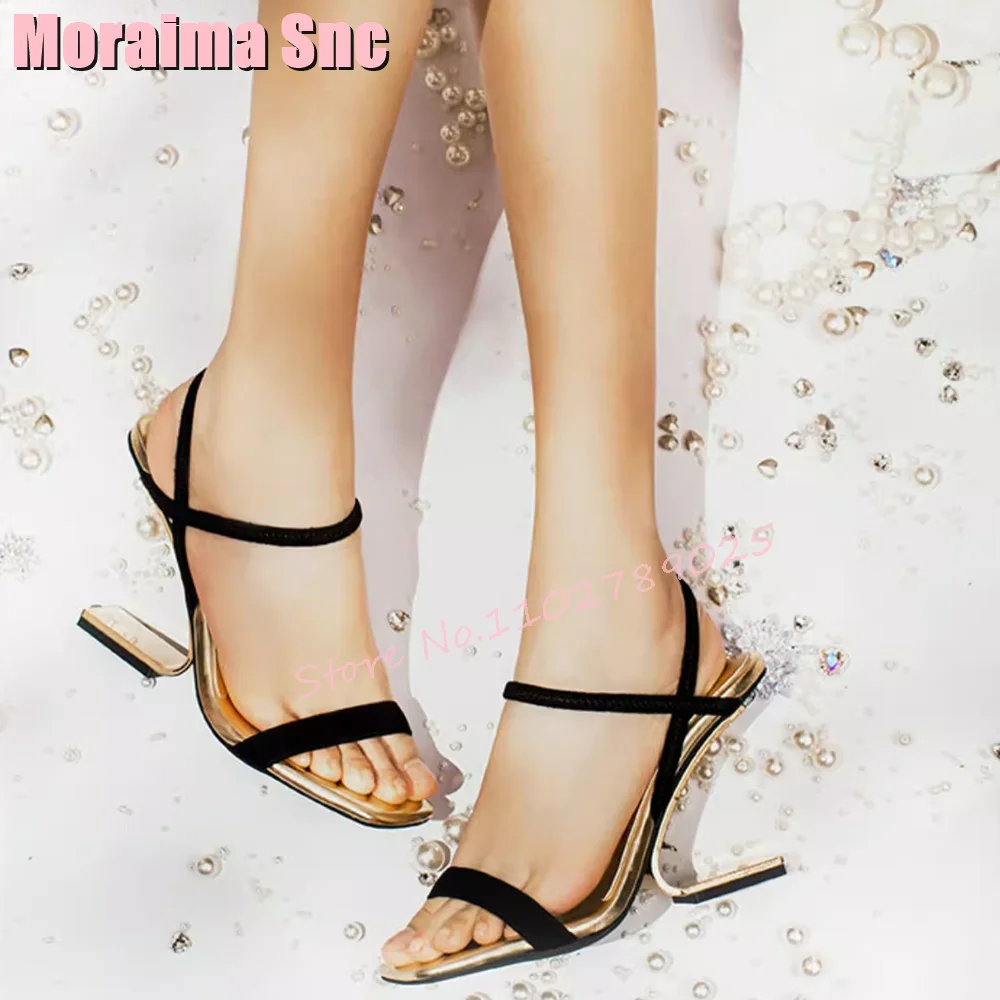 Square Toe Unique Strange Heel Sandals Back Strap Sexy Women Shoes Summer Fashion Black Slingback Banquet Party New Arrivals