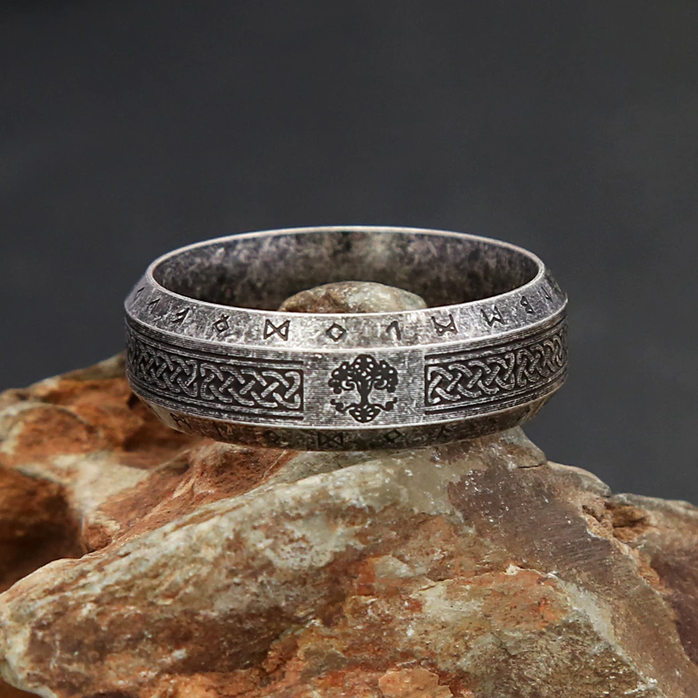 Fashion Vintage Nordic Tree of Life Ring for Men Women Stainless Steele Viking Rune Rings Biker Amulet Jewelry Gift Wholesale