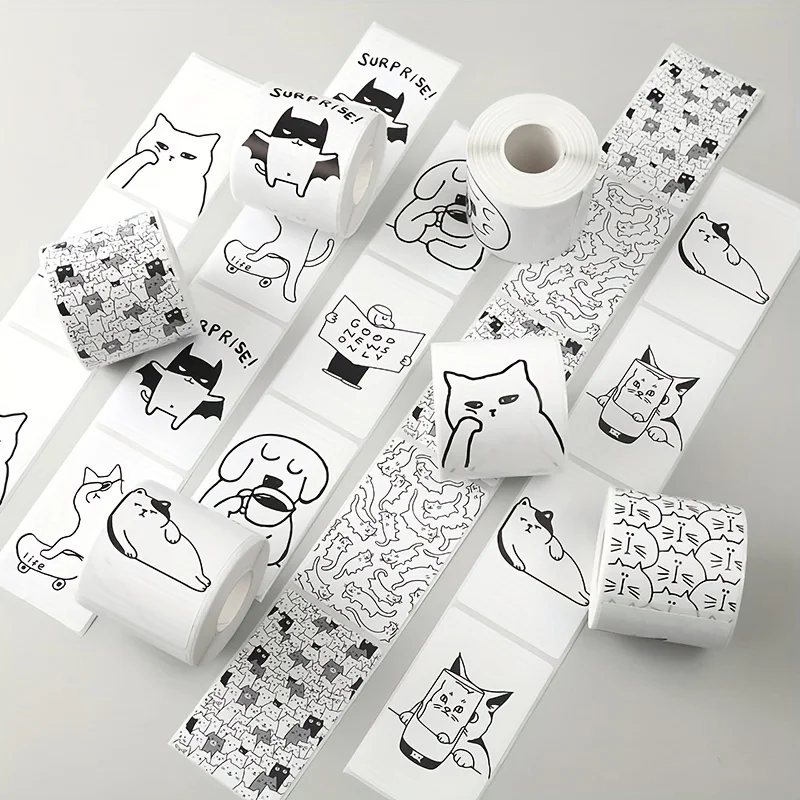 200 Sheets/Roll Black and White Animal Stickers, Personalized Gift Stickers, Gift Bag, Packaging Sealing Stickers