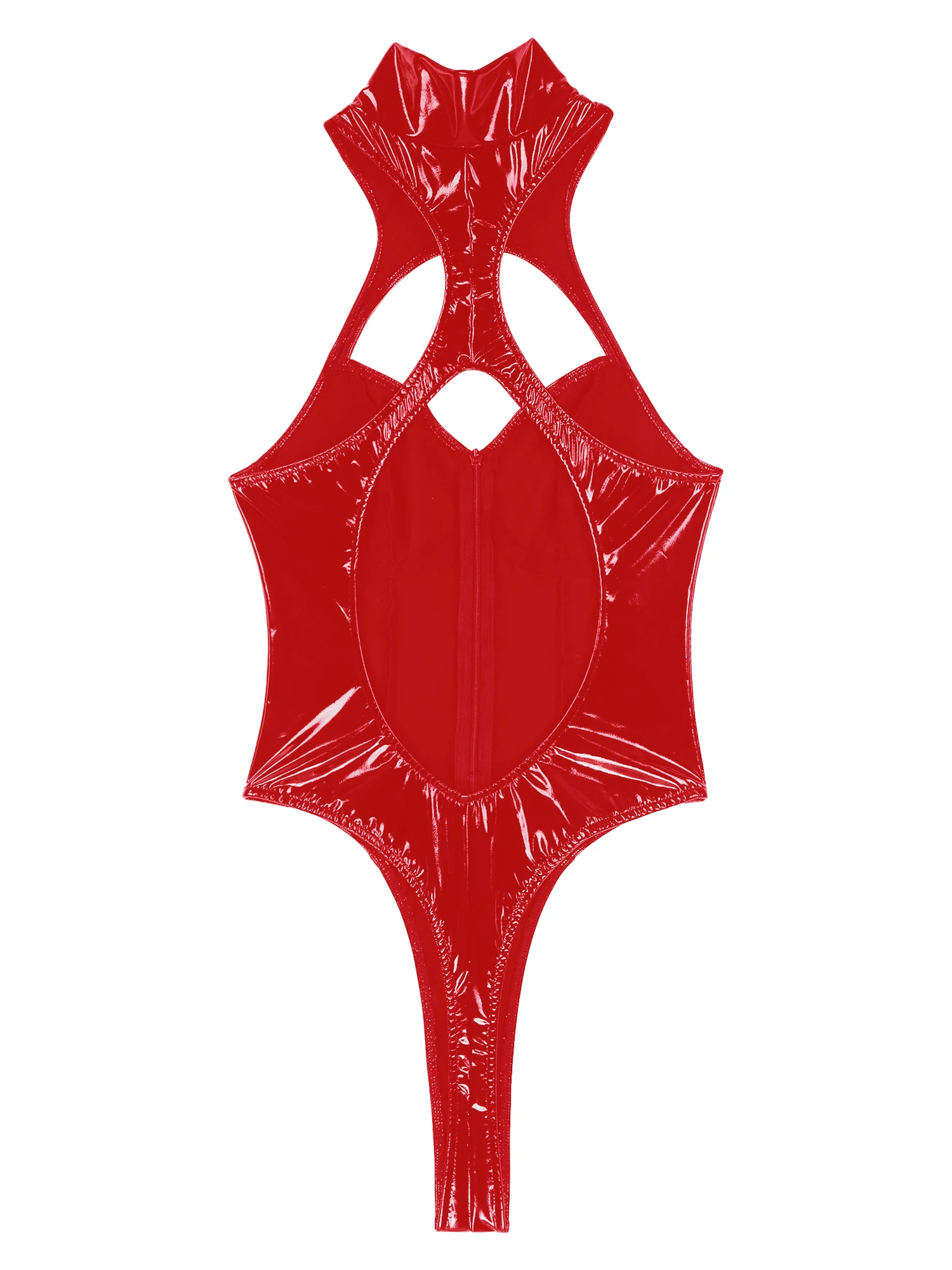 Sexy Lingerie Bodysuit Womens Underwear Patent Leather Latex High Cut Halter Neck Backless Leotard Catsuit Pole Dancing Teddies