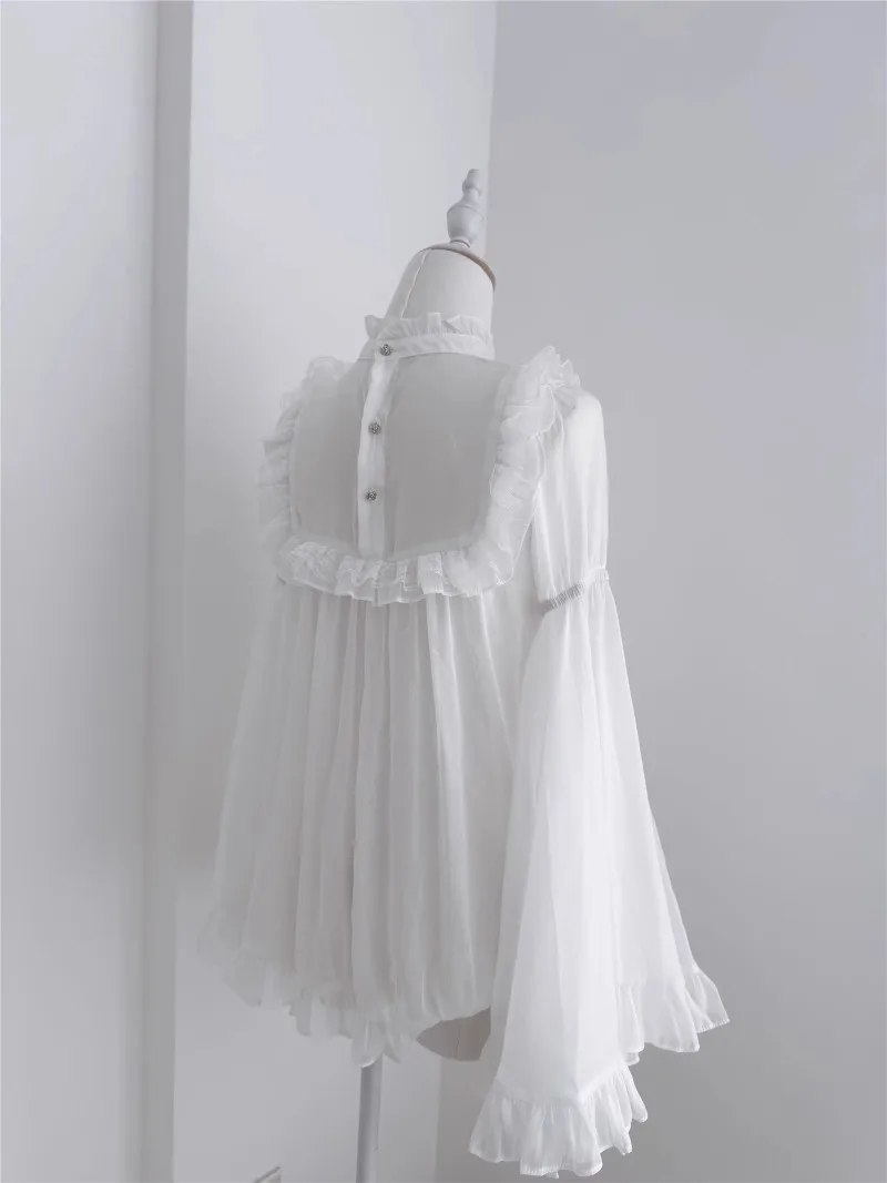 Autumn Japanese Lolita Style Short-sleeved Inner Wear Shirt Long Flared Sleeves Black And White Suspender Dress Women's Clothes