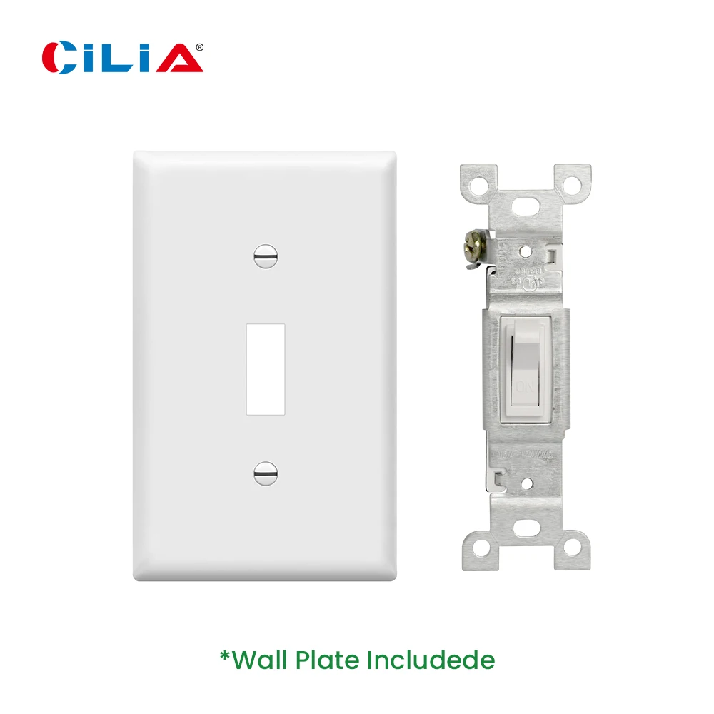 Single pole toggle switch, 15A 120V 60Hz, wall-mounted on/off switch with a PVC white faceplate