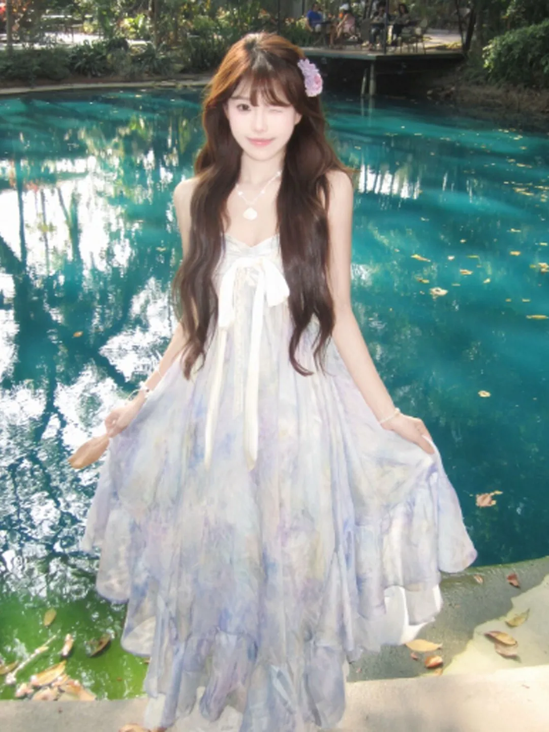 

Unique Summer Beach Dress Irregular Strap Design Holiday Style Mid-Waist Cotton Gown for City Commuting Date Daily Wear