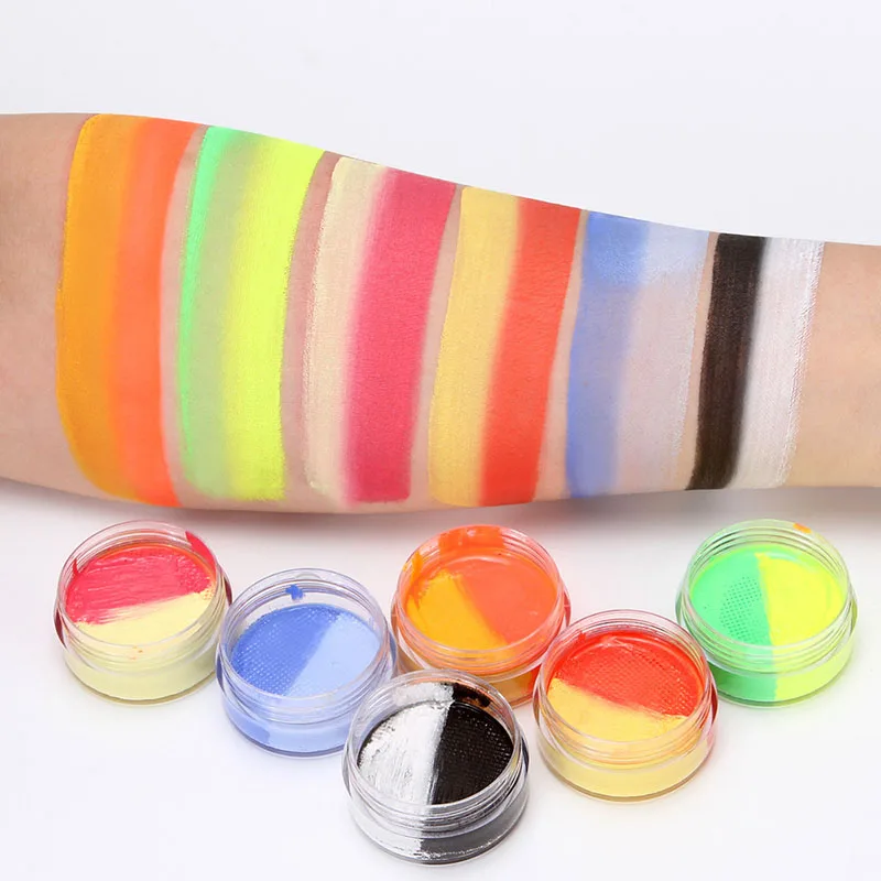 24 colori pittura viso e corpo doppio colore lavabile pigmento solubile in acqua Tattoo Art Halloween Christmas Party Makeup Palette