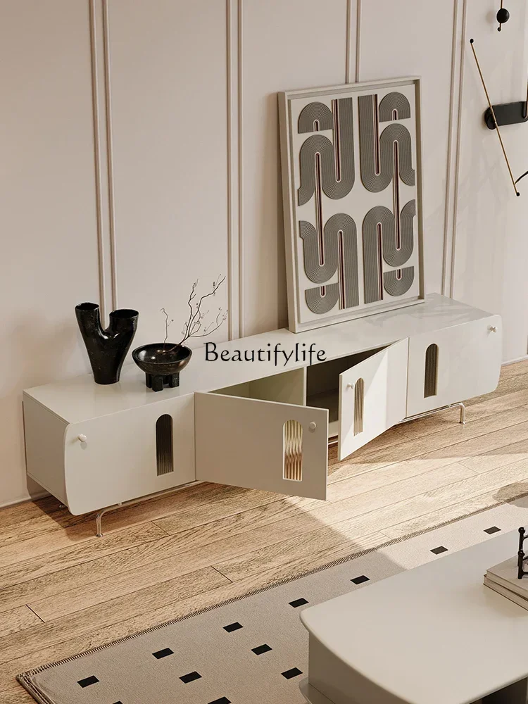 FG26Light-mesa de centro de viento color crema francesa, mueble de TV para sala de estar, almacenamiento para el hogar, mueble de TV de madera maciza