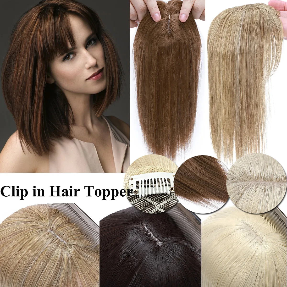 

Human Hair Topper for Women with Comb & Clip Hairpiece for Easy Application Blonde Hairpiece with Lace & Natural Look