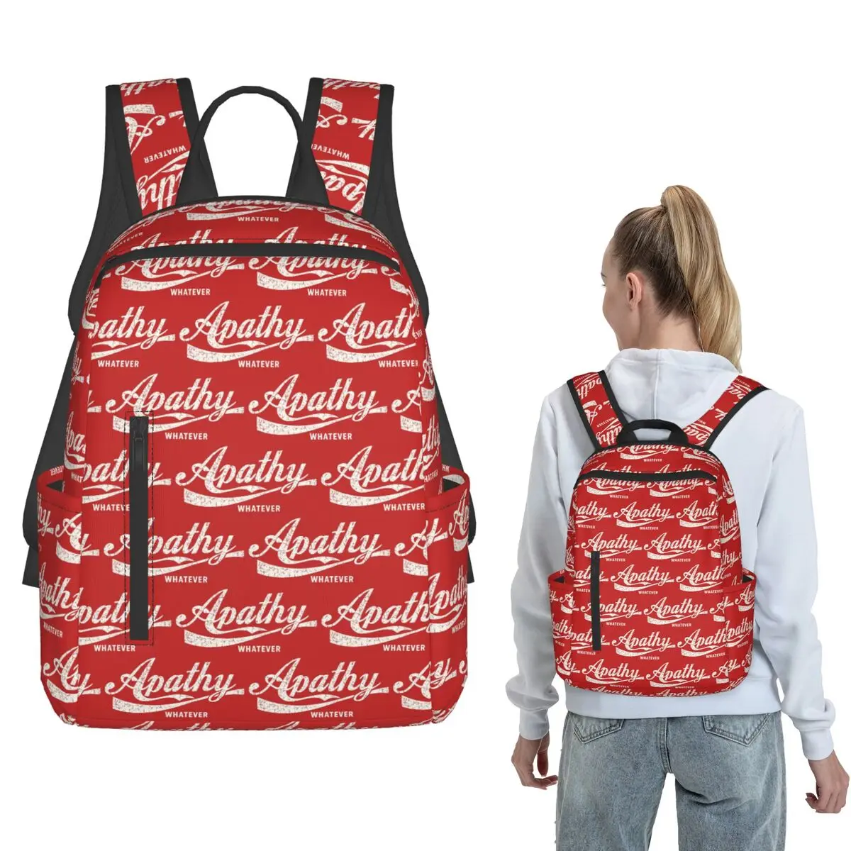 Mochila Apathy Whatever Vintage Soda Parody, grande capacidade, mochila escolar para crianças, bolsas de ombro para homens e mulheres