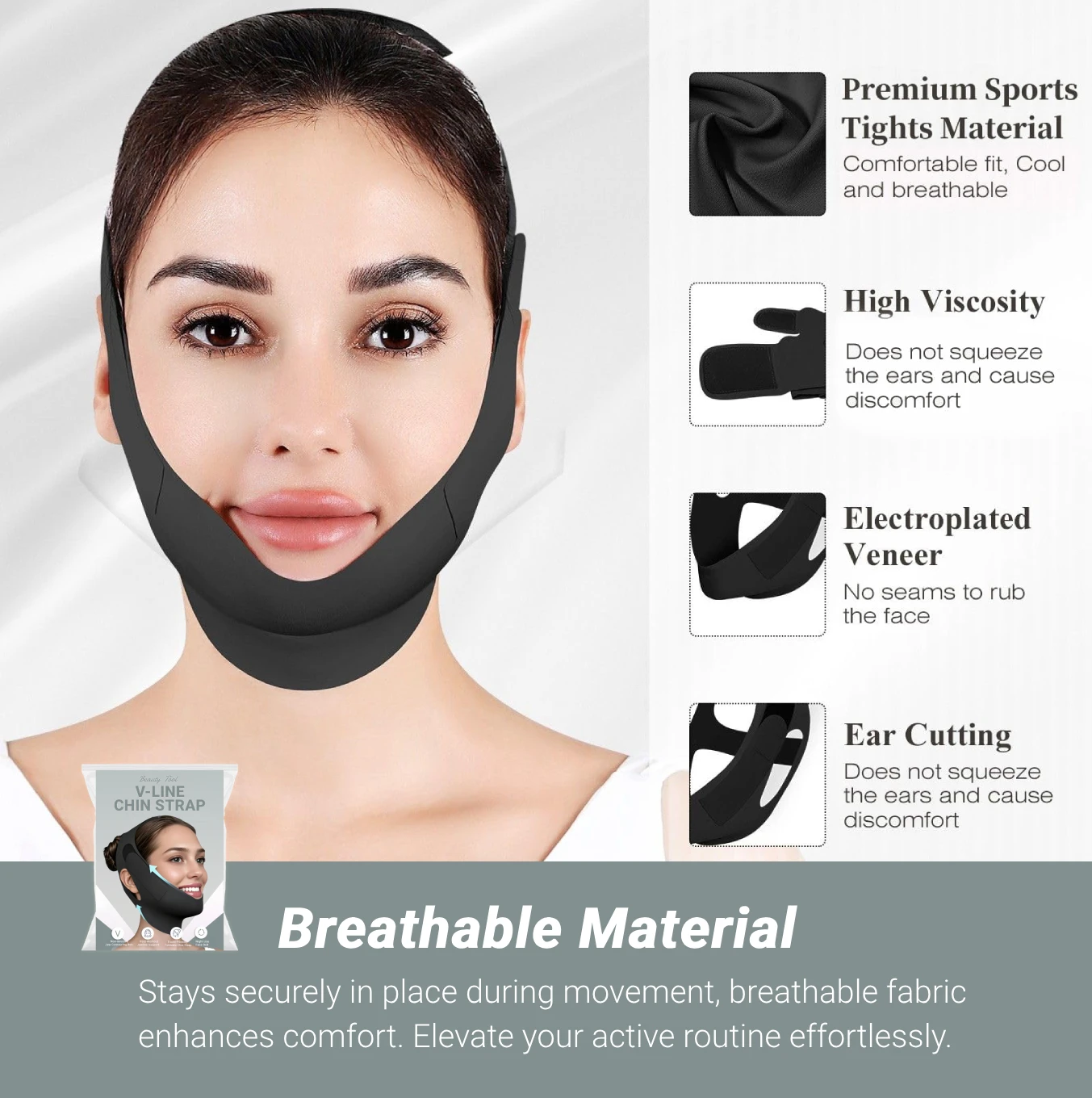 قناع شد الوجه قابل لإعادة الاستخدام بحزام الذقن على شكل حرف V، مشكل فكي قابل للتعديل للذقن المزدوجة للنساء