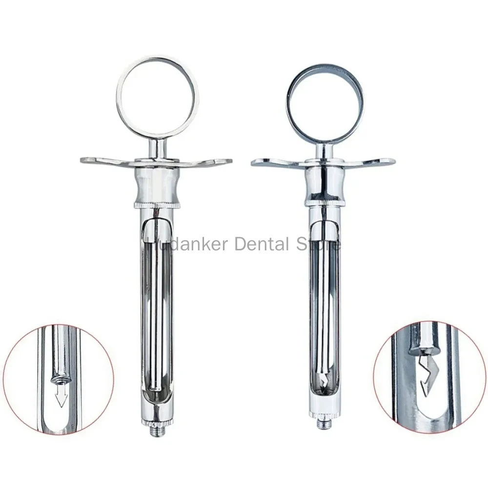 5Pcs Dental Syringe Gun Stainless Steel Aspirating Dentist Syringe Injection Surgical Instrument Dentistry Injector Sharp/ Hook