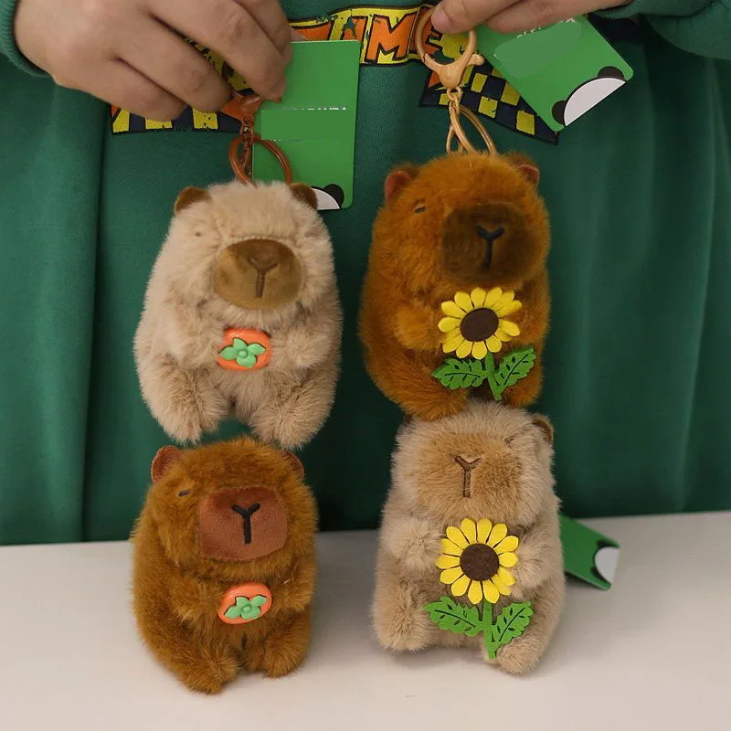 Cute Capybara Plush Keychain Soft Stuffed Animal Capybara Pendant with Sunflower Fluffy Capybara Bag Charm for Kids and Adults