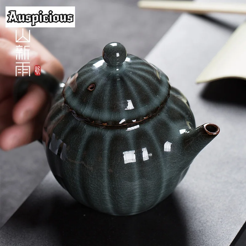 200ml Handmade Iron Body Ge Kiln Teapot Antique Longquan Celadon Filter Soaking Pot Tea Making Kettle Drinkware Accessories Gift