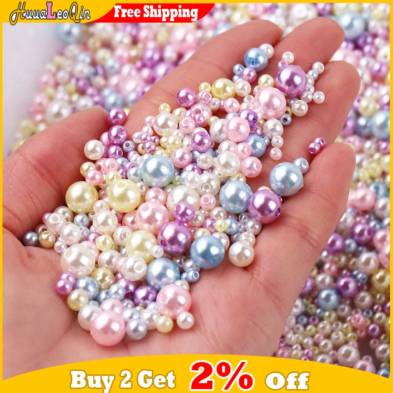 5g Mix 3-8mm Colorful ABS Imitation Pearls Round Beads with Holes for Needlework Jewelry Making DIY Charms Handmade Bracelet