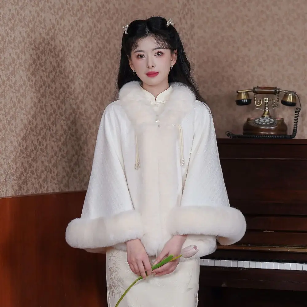 

Warm Thicken Plush Chinese Style Cloak Wrap Short Plush Evening Capes Shawl Elegant Winter Warm Cape Female