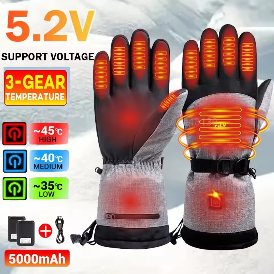

Skiing Heated Gloves Winter Warm Moto Heated Glove With Battery Case Rechargeable Waterproof Thermal Gloves for Outdoor Camping