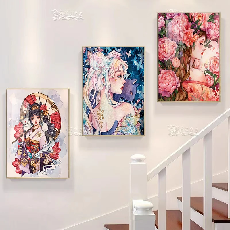 CHENISTORY pintura al óleo por números para adultos chica de dibujos animados pintura de flores por números lienzo pintura DIY artesanía de decoración del hogar hecha a mano