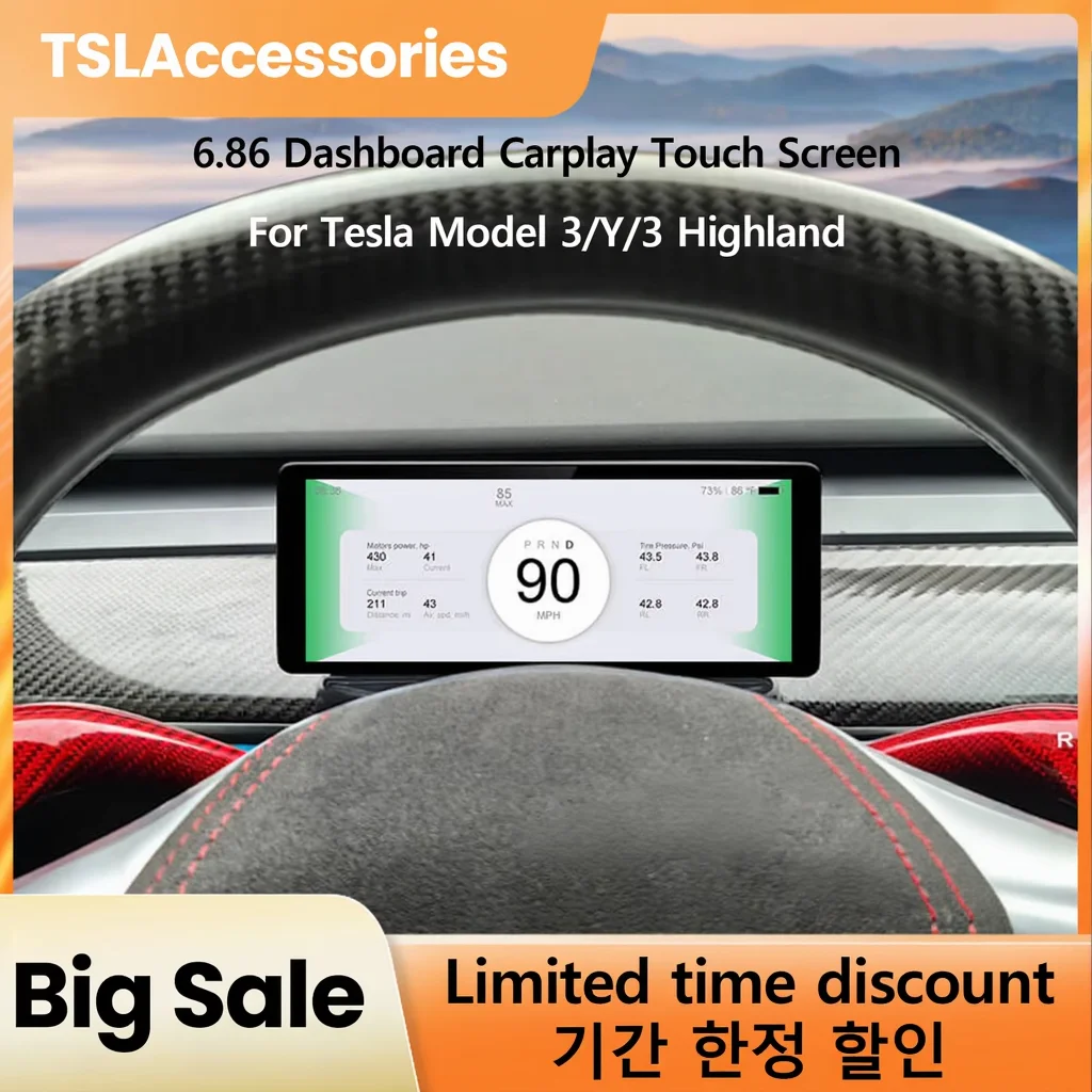 

New mini 6.86 inches Instrument Display for Model 3 2017 2019 Multi-Function Dashboard Touch Screen HUD Carplay Car Accessories