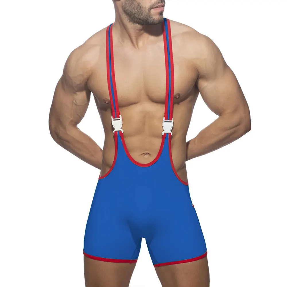 Ropa interior Sexy a rayas de arcoíris para hombre, calzoncillos Boxer de lucha libre, mono de cintura alta con suspensorio, traje deportivo de