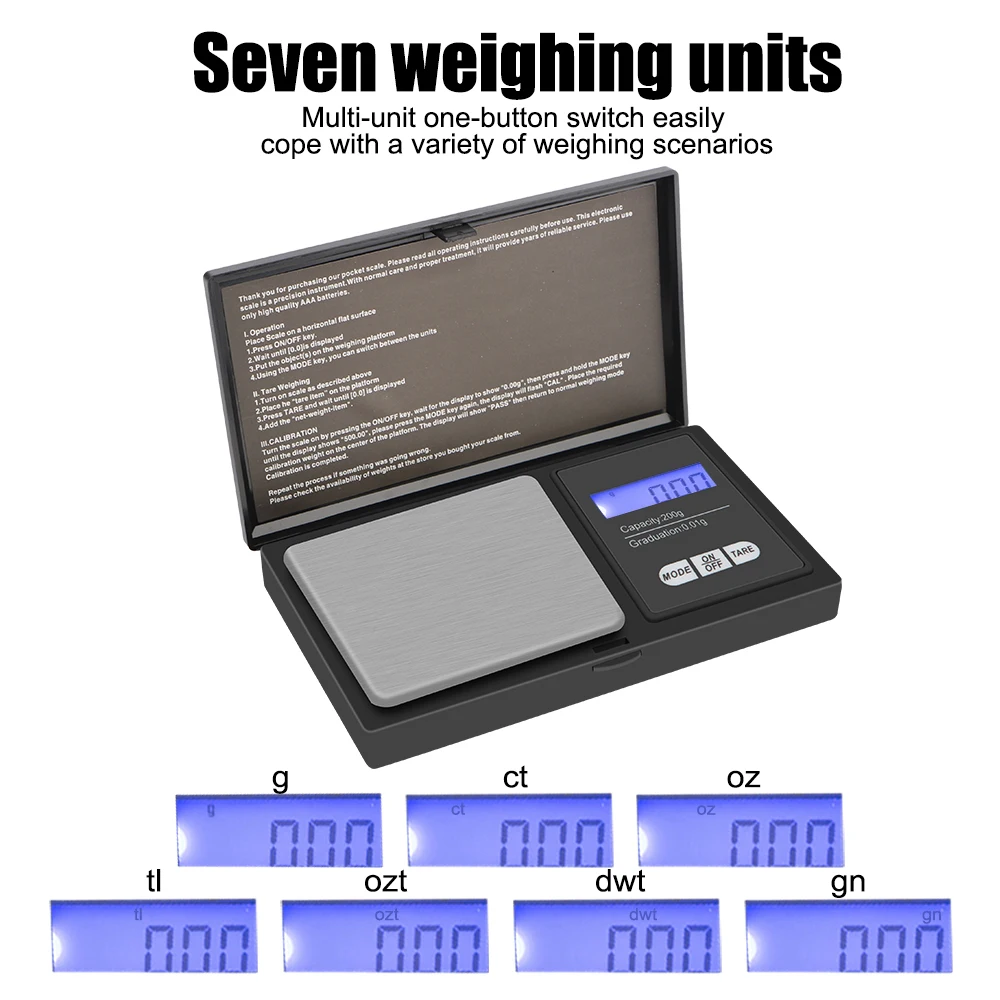 200G-0.01G For Jewelry Gram Weight For Kitchen Precise LCD Mini Digital Scale High Accuracy Backlight Electric Pocket 1Pcs