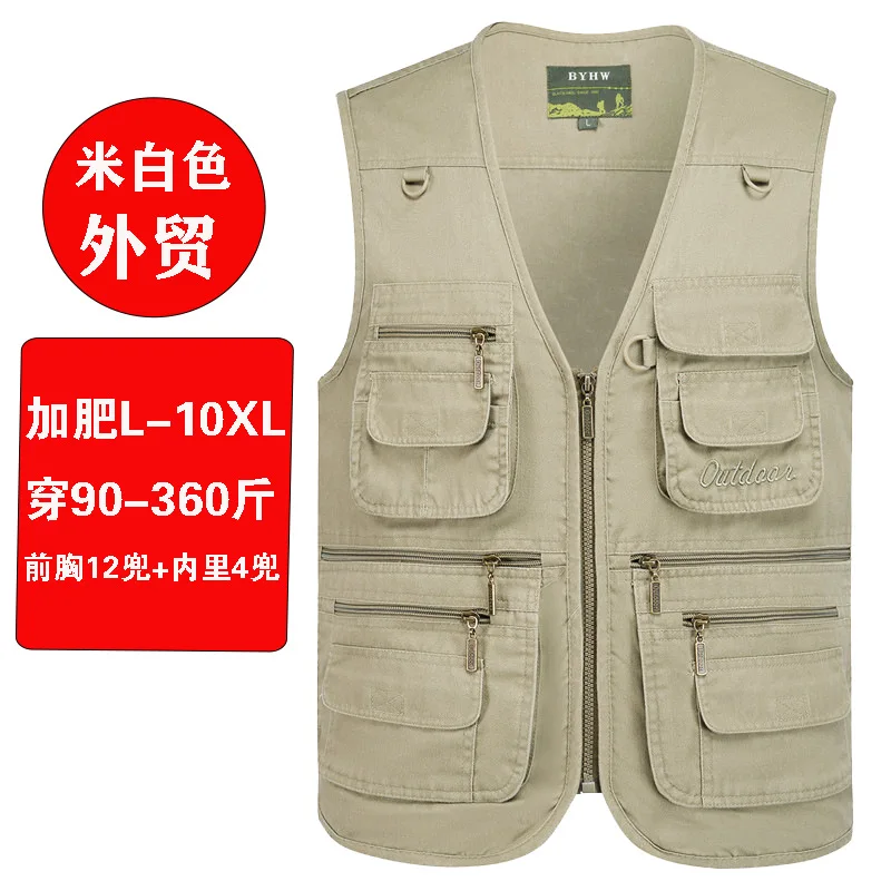 150KG 8XL 9XL 10XL New Male Summer Big Size Cotton Sleeveless Vest With Many 16 Pockets Men Multi Pocket Photograph Waistcoat