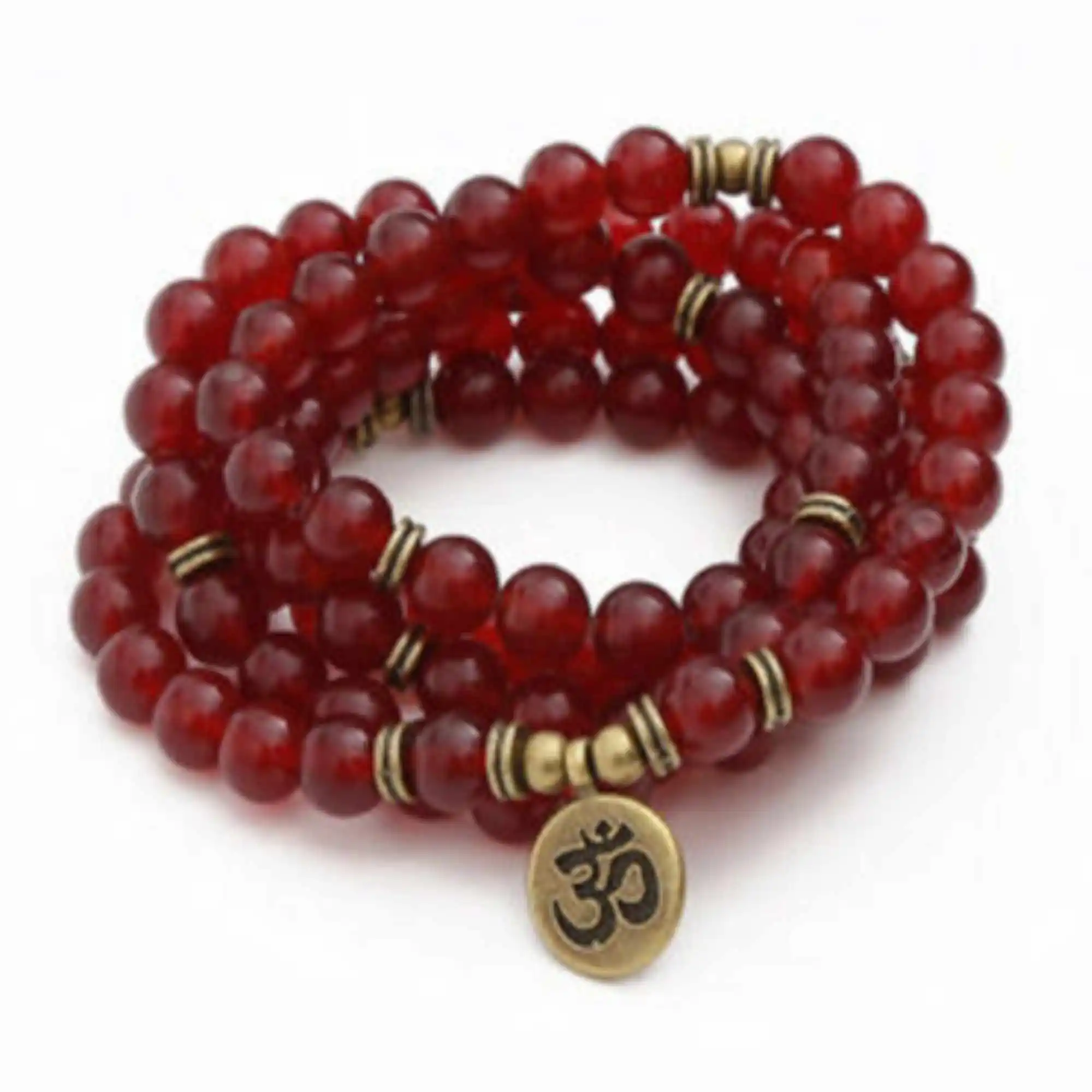 

8mm Natural 108 red jade gemstone beads copper necklace Trendy Japa Wear Bohemian Handmade Cuff Prayer