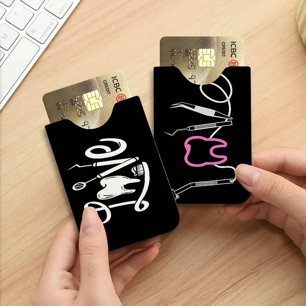 Cute Dentist Tooth Pu Leather Credit Card Holder Slim Business Cardholder Anti Theft Id Organizer for Men Women Outdoor Carrying
