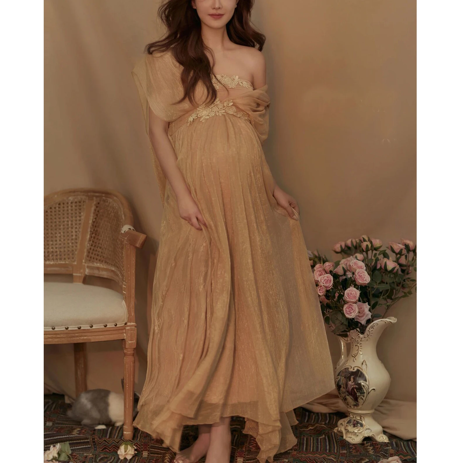 Elegant Maternity Maxi Gowns Dresses Photo for Photo Shoot Pregnant Wedding Party Dress Pregnancy Clothes Photography Prop Dress