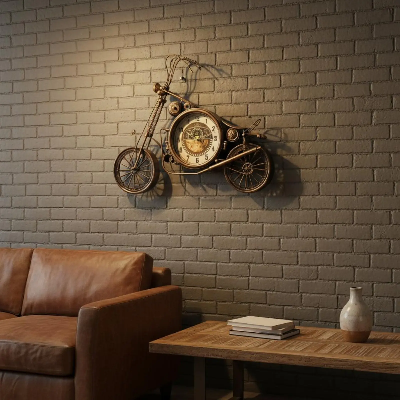Wrought Iron Motorcycle Timepiece Large Size Motorcycle Wall Timepiece Home Decor for Shop