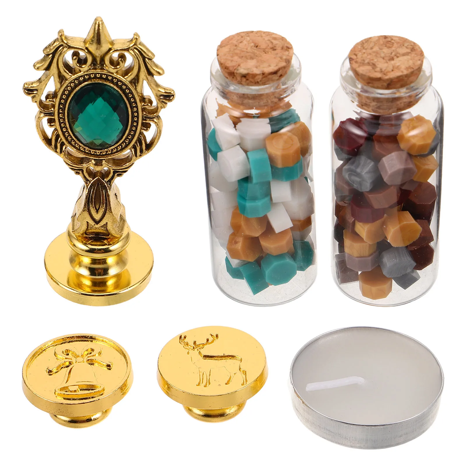 

1set 1Set Christmas Hot Stamping Wax Seal Stamp Set Reindeer Xmas Tree Jingle Bell Pattern Sealing Kit For Diy Invitations Cards