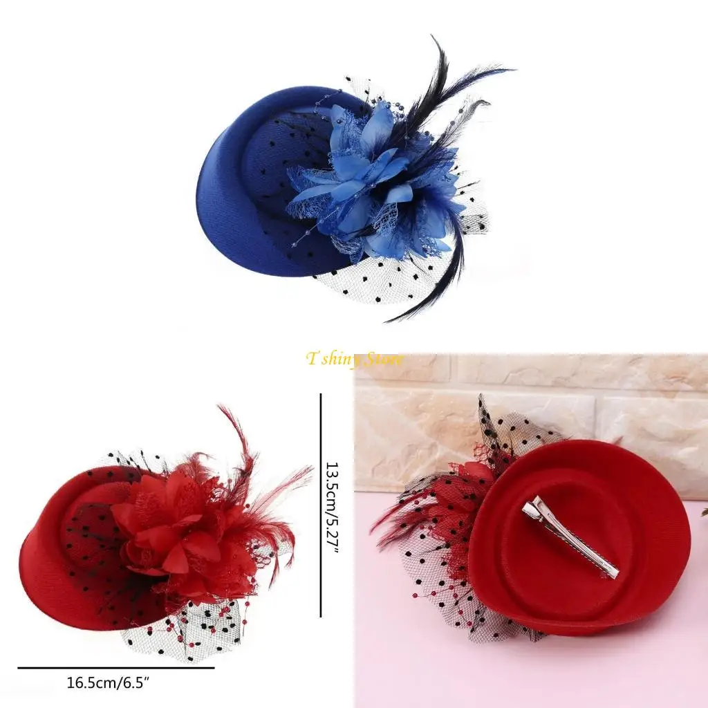 Hair Accessories Fashion Women Fascinator Cocktail Teas Party Hat Wedding Church Headwear with Veil Flower Feather