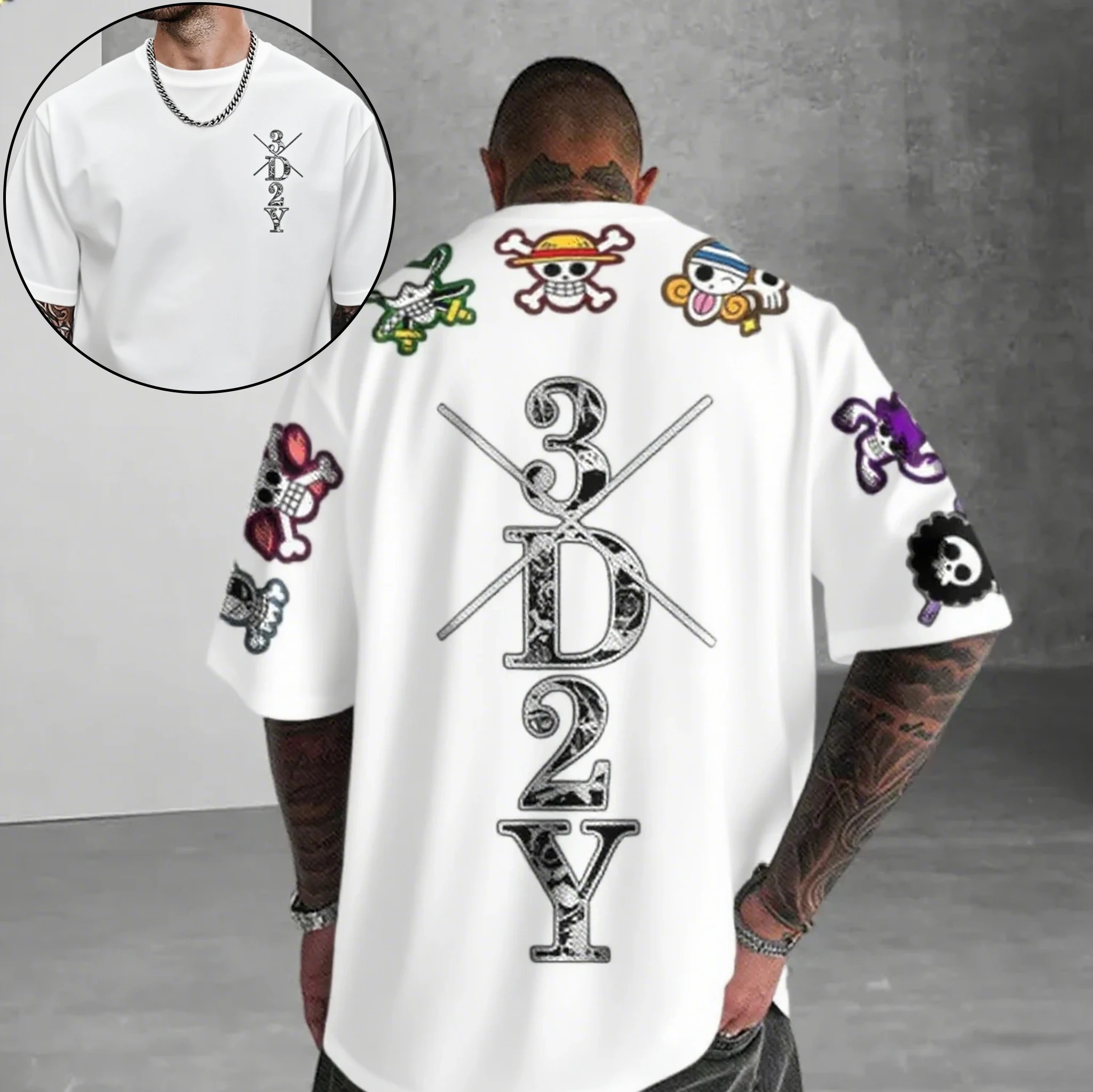 원피스 애니메이션 해골 프린트 남성 티셔츠 여름 반팔 그래픽 티 스트리트웨어 힙합 패션 오버사이즈 Y2K 의류