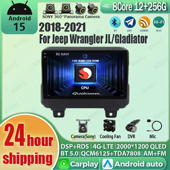 

Android 15 Carplay Auto Qualcomm 2K QLED экран автомобильный радиоплеер для Jeep Wrangler 2018-2021 GPS Wi-Fi мультимедиа 4G стерео DSP