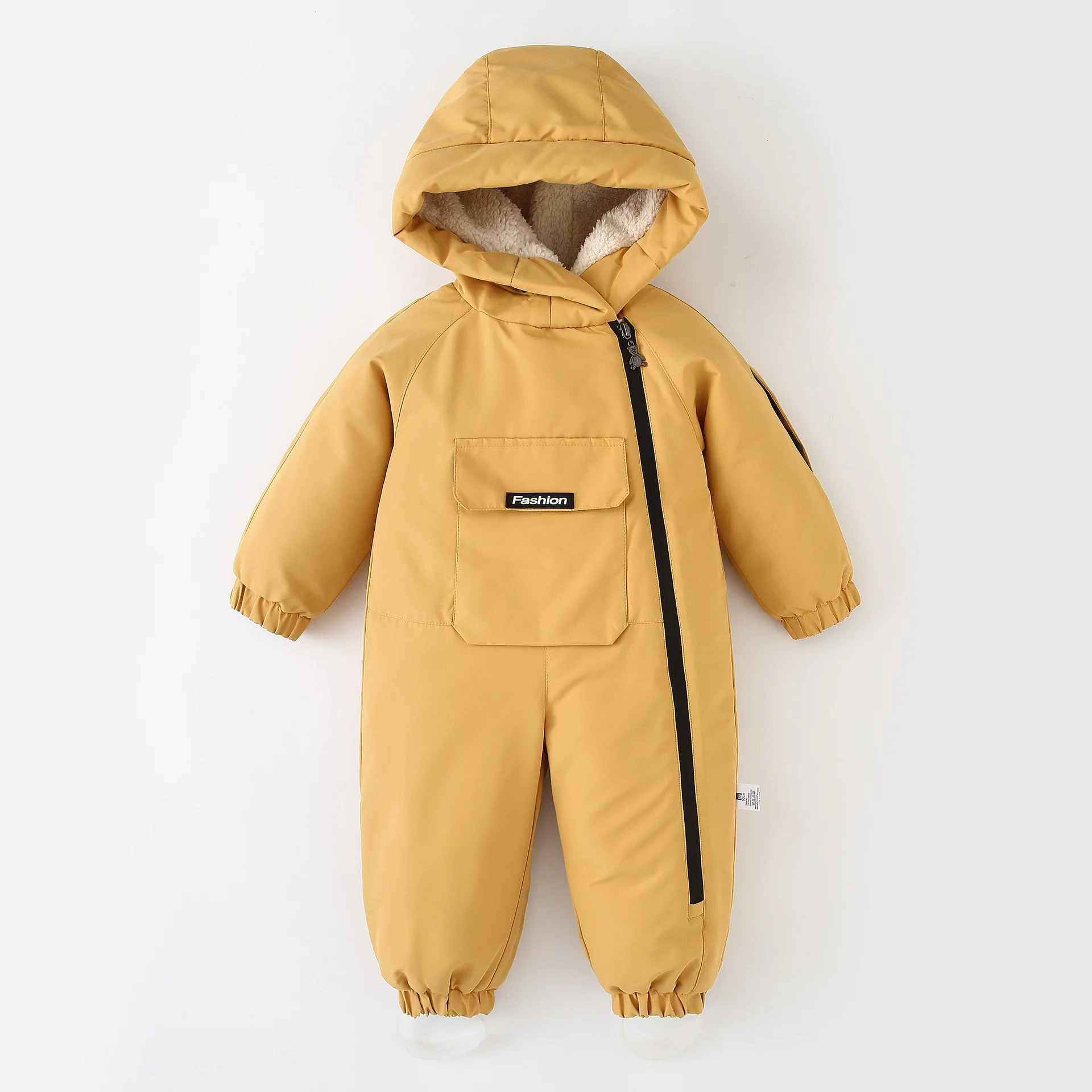 2-5 Years Kids Hooded and Plush Thick Ski Clothes Children's Jumpsuit Overalls Winter Children's Outdoor Snow Clothes