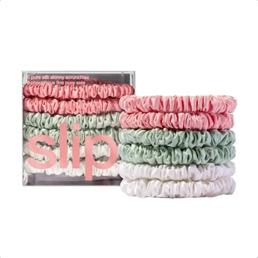

Bellerose Silk Skinny Scrunchies 100 22 Momme Mulberry Silk HairFriendly Elastic Set 6 Luxurious Scrunchies for Women