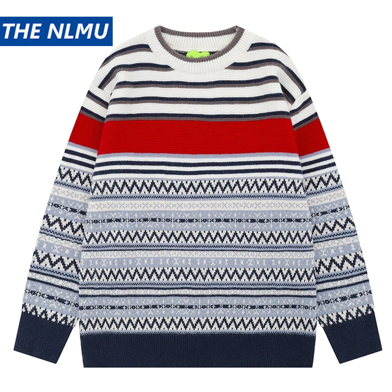 

2025 NEW Hip Hop Striped Sweater Streetwear Unisex Y2K Knit Top Autumn Winter Knitted Pullovers Men Loose Knitwear
