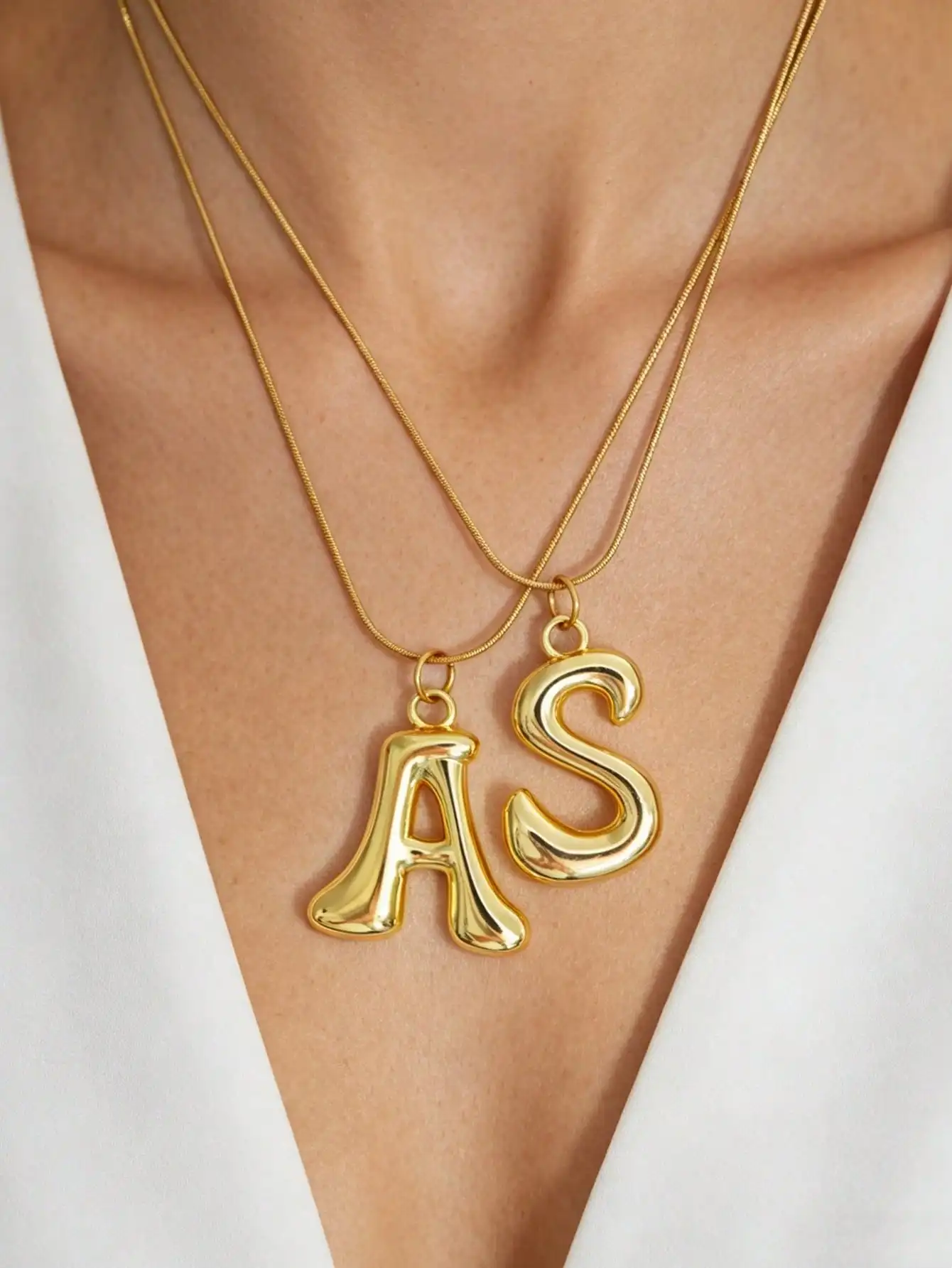 Big Heavy Letter Pendant Necklace Women Fashion Personalized Bubble Letter Initial Necklace