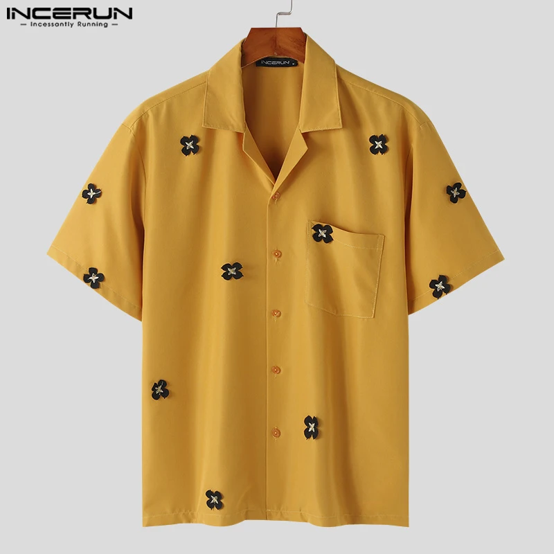 2024 Men Shirt Patchwork Lapel Short Sleeve Casual Men Clothing Summer Loose Korean Streetwear Fashion Male Shirts S-5XL INCERUN