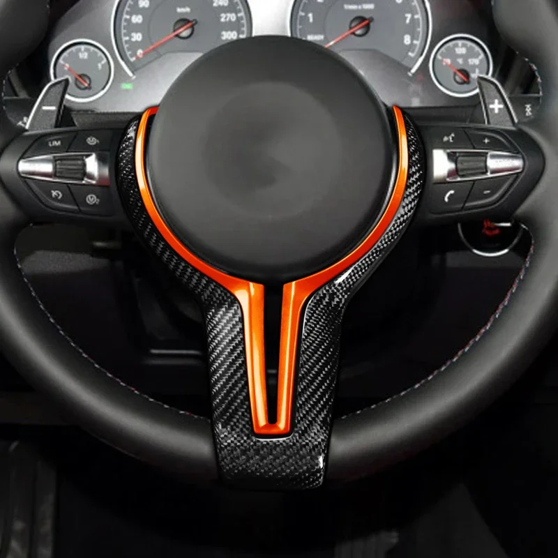 orange Carbon fiber Steering wheel decorative cover For BMW M2 F87 F80 M3 F82 M4 F10 M5 F06 F12 F13 M6 F85 X5M