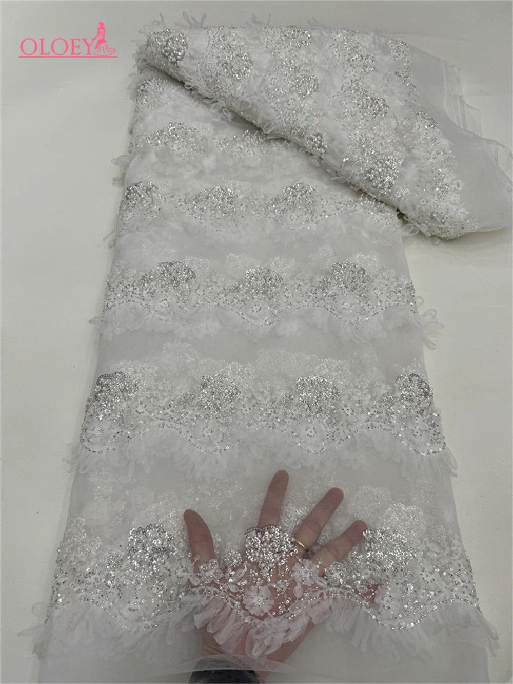 Nuevo Tela de encaje de novio pesado bordado francés de lujo de alta gama africano nigeriano con tela de lentejuelas para boda