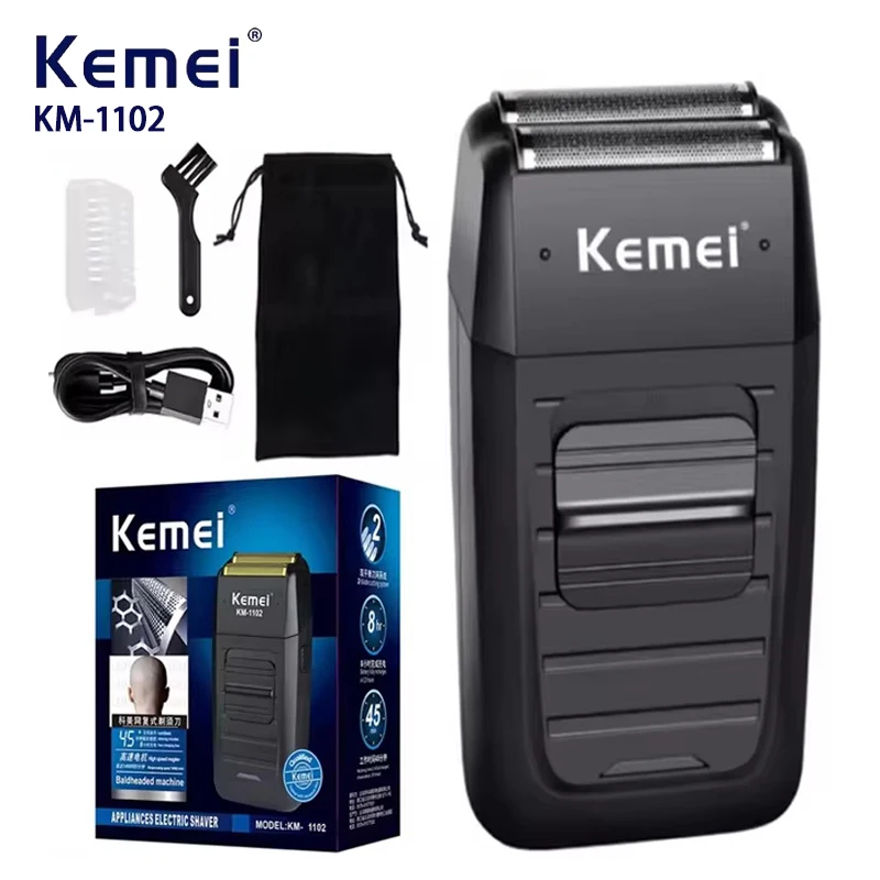 Kemei KM-1102 Rechargeable Cordless Shaver For Men Beard Shaver Machine Twin Blade Face Care Multifunction Strong Trimmer
