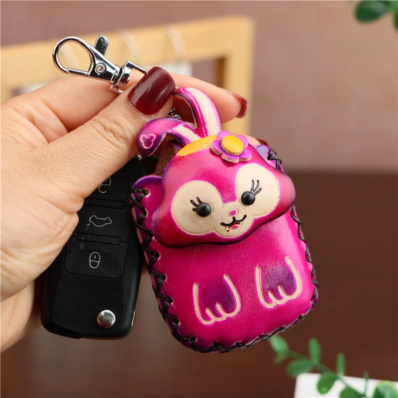 Head Layer Cowhide Bunny Access Card Bag Keychain Pendant Earphone Bag Cute Tide Hitch Buckle Water Drop Card Bag