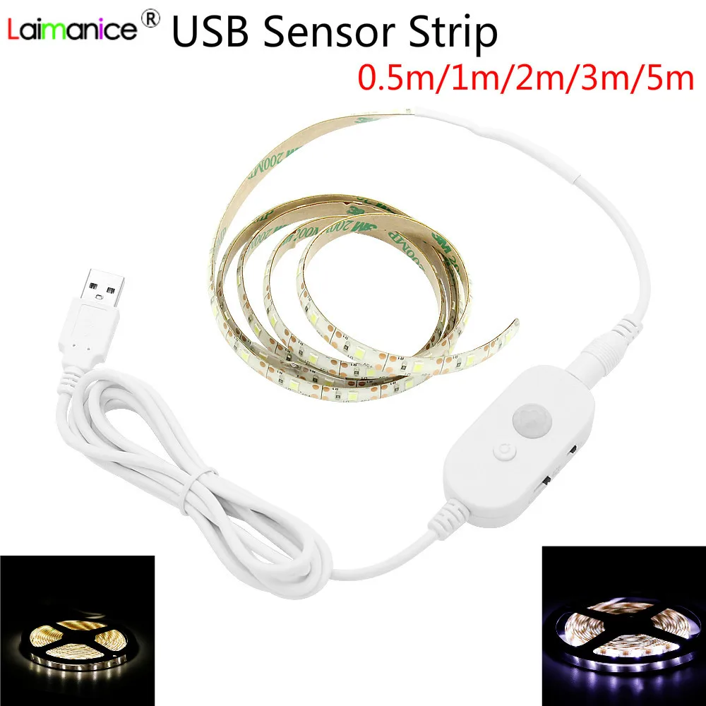 5V USB 2835 LED Strip Lights PIR Motion Sensor Tape Waterproof Under Cabinet Night Lamp For Kitchen Closet Stairs Bedroom Light