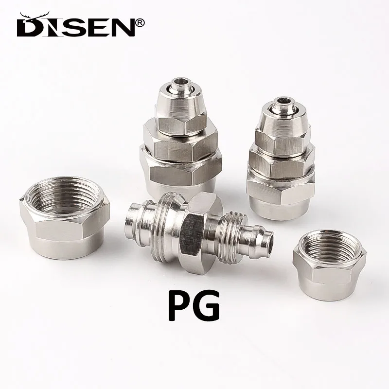 

1PC PG Copper Plated Nickel Pneumatic Air Quick Connector For Hose Tube OD 4 6 8 10 12 mm Fast Joint Connection