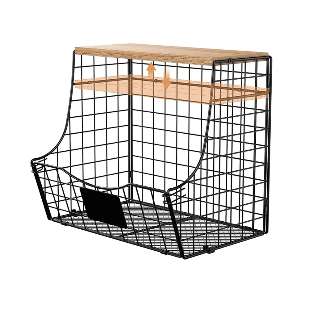 

Wall Mounted Foldable Kitchen Basket Organizer for Fruits Vegetables with Adjustable Height for Compact Space Saving Storage