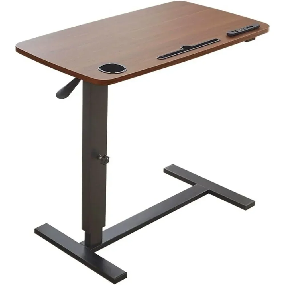 Overbed Table, Bedside Table, Pneumatic Hospital Bed Table Adjustable Over The Bed With Hidden Wheels And USB Ports, Mobile Lapt