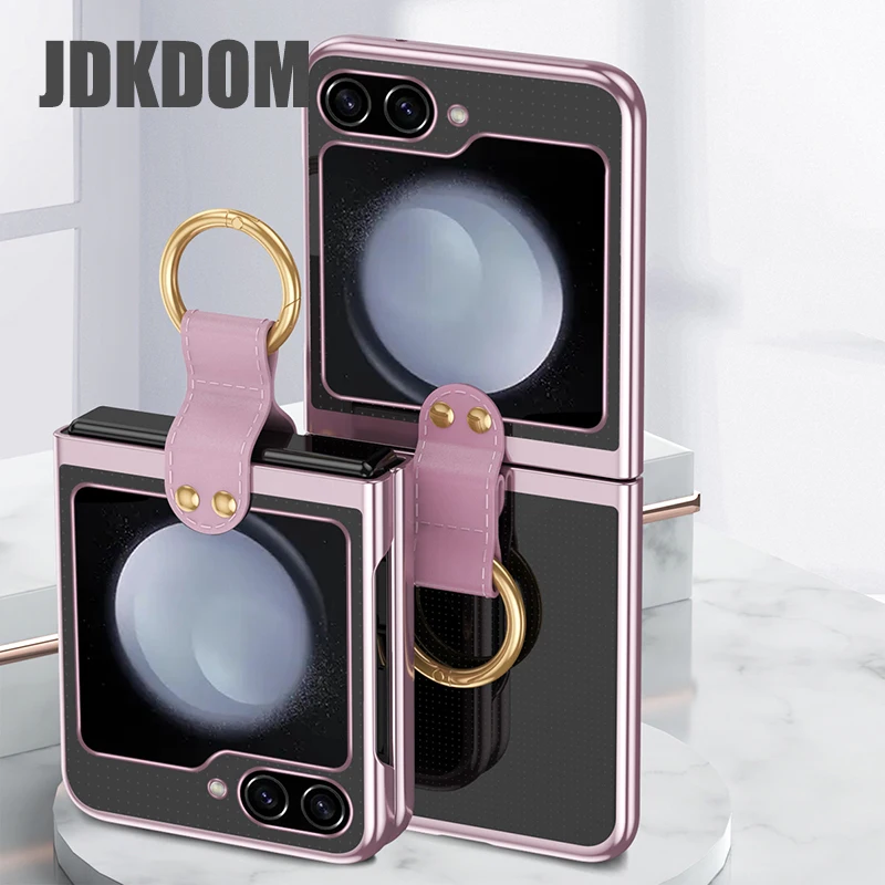 JDKDOM Electroplated Ring Transparent Case For Samsung Z Flip 6 Z Flip 5 Z Flip 4 Z Flip 3 Shockproof Clear Cover