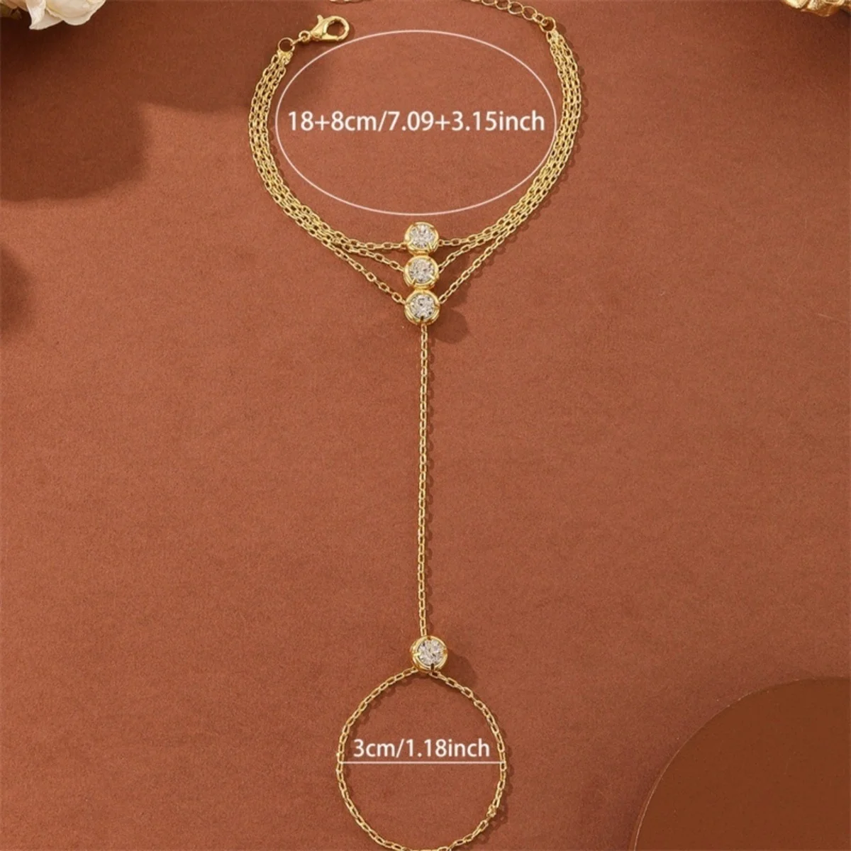 Edelstahlarmbänder mit roten Zirkonia-Steinen, dreischichtig, für Damen und Herren, runde Armreifen mit Strasssteinen, die Finger und Handgelenk verbinden, Party-Schmuck. – Detail 21