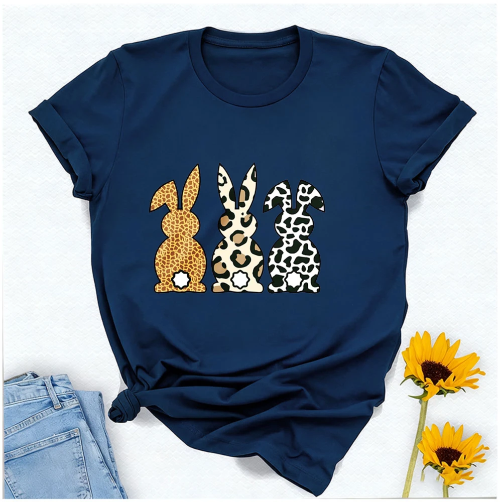 Animal Print Bunny Giraffe Leopard Cow Pattern Rabbit Silhouettes with Tail Graphic Retro Trendy Festive Casual Easter T-Shirt