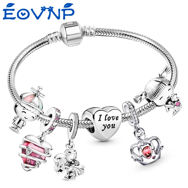 EOVNP Silver Color Charm Bracelets Boy Girls Charm Bracelet For Women Girlfriend 2023 Valentine's Day Jewelry Gift Pulsera Mujer