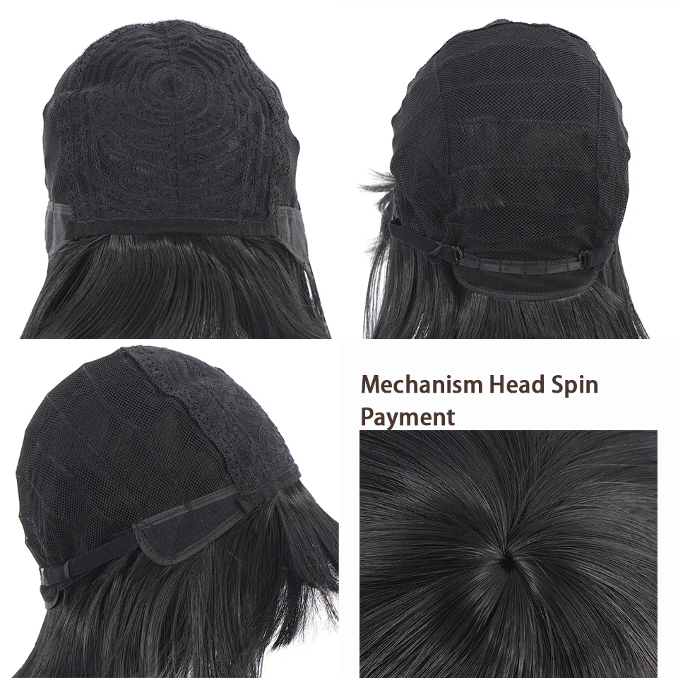 Short Straight Bob Black For Women synthetic wig with fringe Ladies High temperature silk wig For Christmas Carnival Daily wear