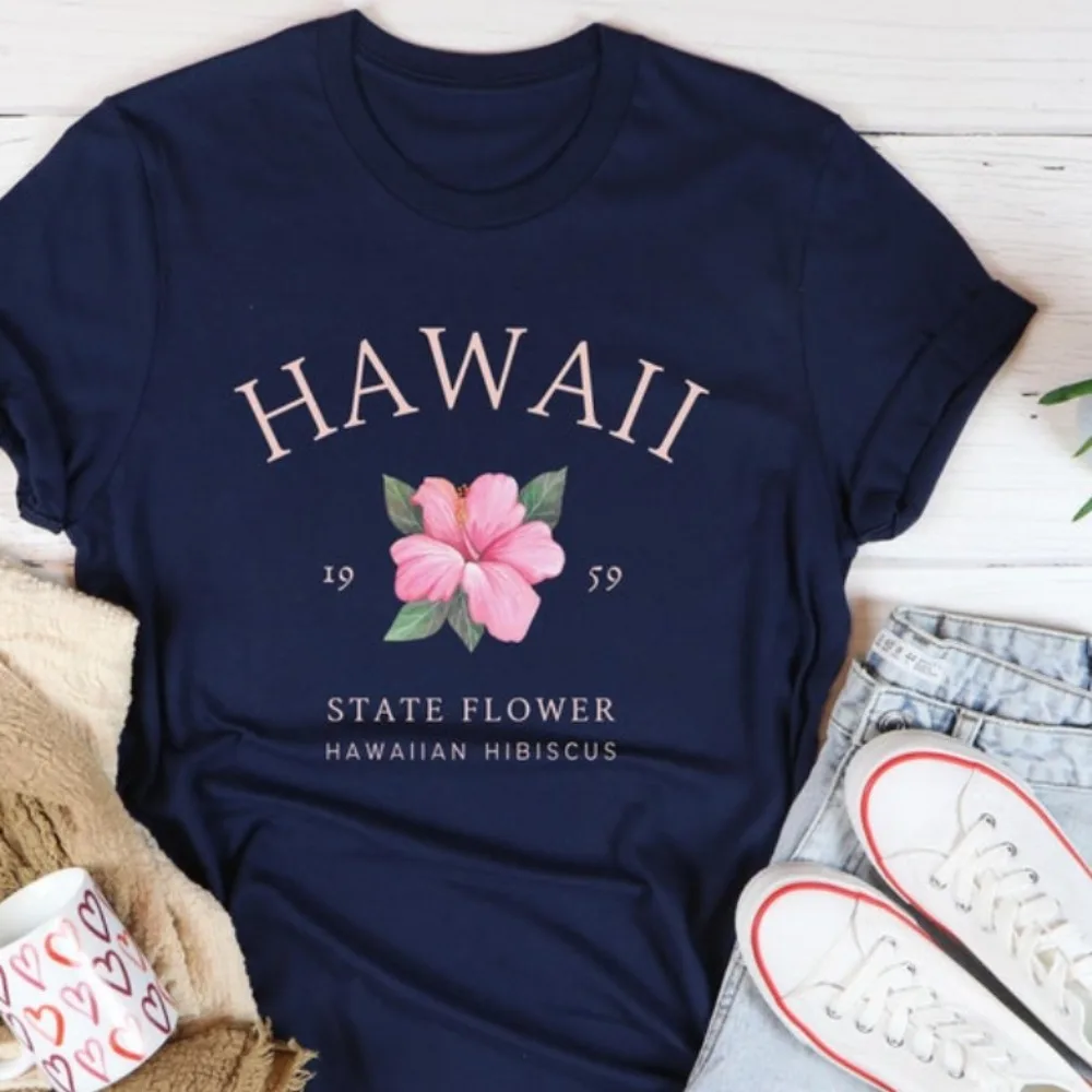 Hawaii Shirt Hawaiian Tee Tropical Pink Flower Soft and Comfortable Cotton T-shirt Unisex Summer Short Sleeve Women Tops